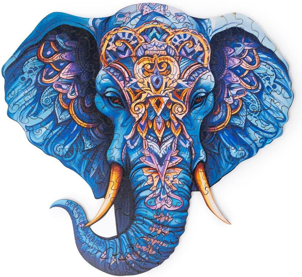 Recent Toys Wooden Jigsaw Puzzle Elephant for Adults and Kids.174 Piece puzzle, large size 30 x 29.5cm with Unique Shaped pieces. Includes wooden storage gift box and stand.