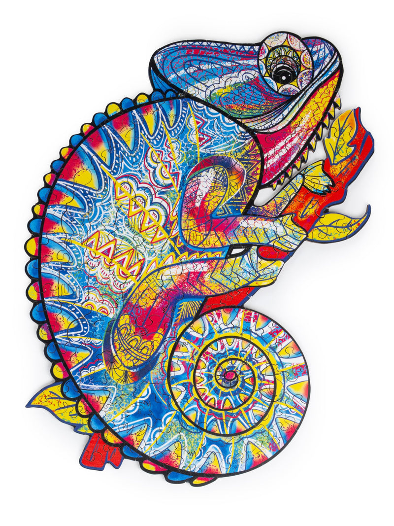 Recent Toys Wooden Jigsaw Puzzle Chameleon for Adults and Kids.195 Piece puzzle, large size 28 x 36cm with Unique Shaped pieces. Includes wooden storage gift box and stand.