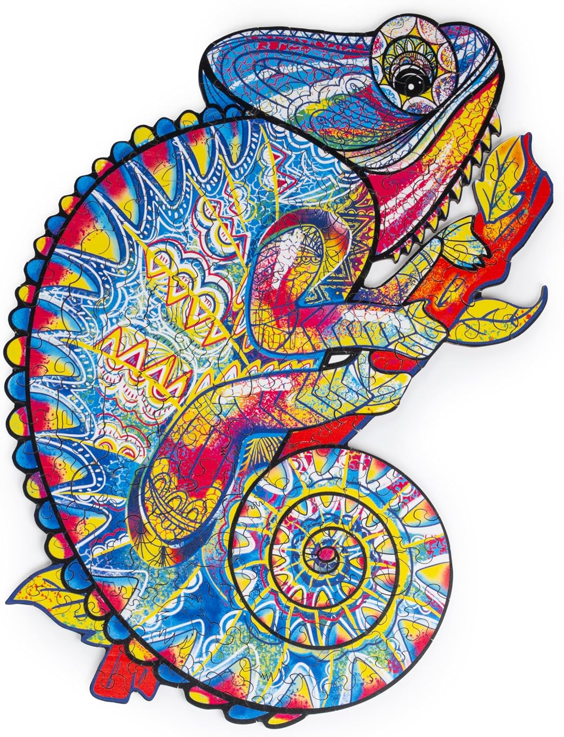 Recent Toys Wooden Jigsaw Puzzle Chameleon for Adults and Kids.195 Piece puzzle, large size 28 x 36cm with Unique Shaped pieces. Includes wooden storage gift box and stand.