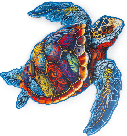 Recent Toys Wooden Jigsaw Puzzle Turtle for Adults and Kids.189 Piece puzzle, large size 28 x 31 cm with Unique Shaped pieces. Includes wooden storage gift box and stand.