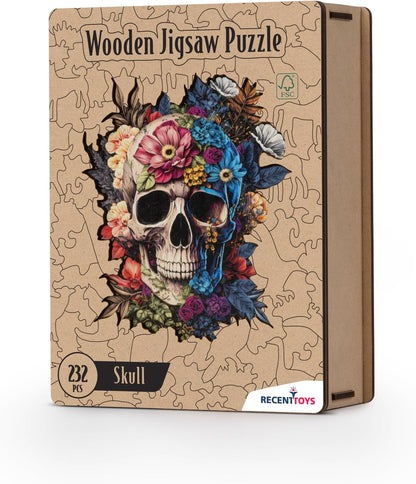 Recent Toys Wooden Jigsaw Puzzle Fantasy Skull for Adults and Kids.232 Piece puzzle, large size 29 x 34 cm with Unique Shaped pieces. Includes wooden storage gift box and stand.