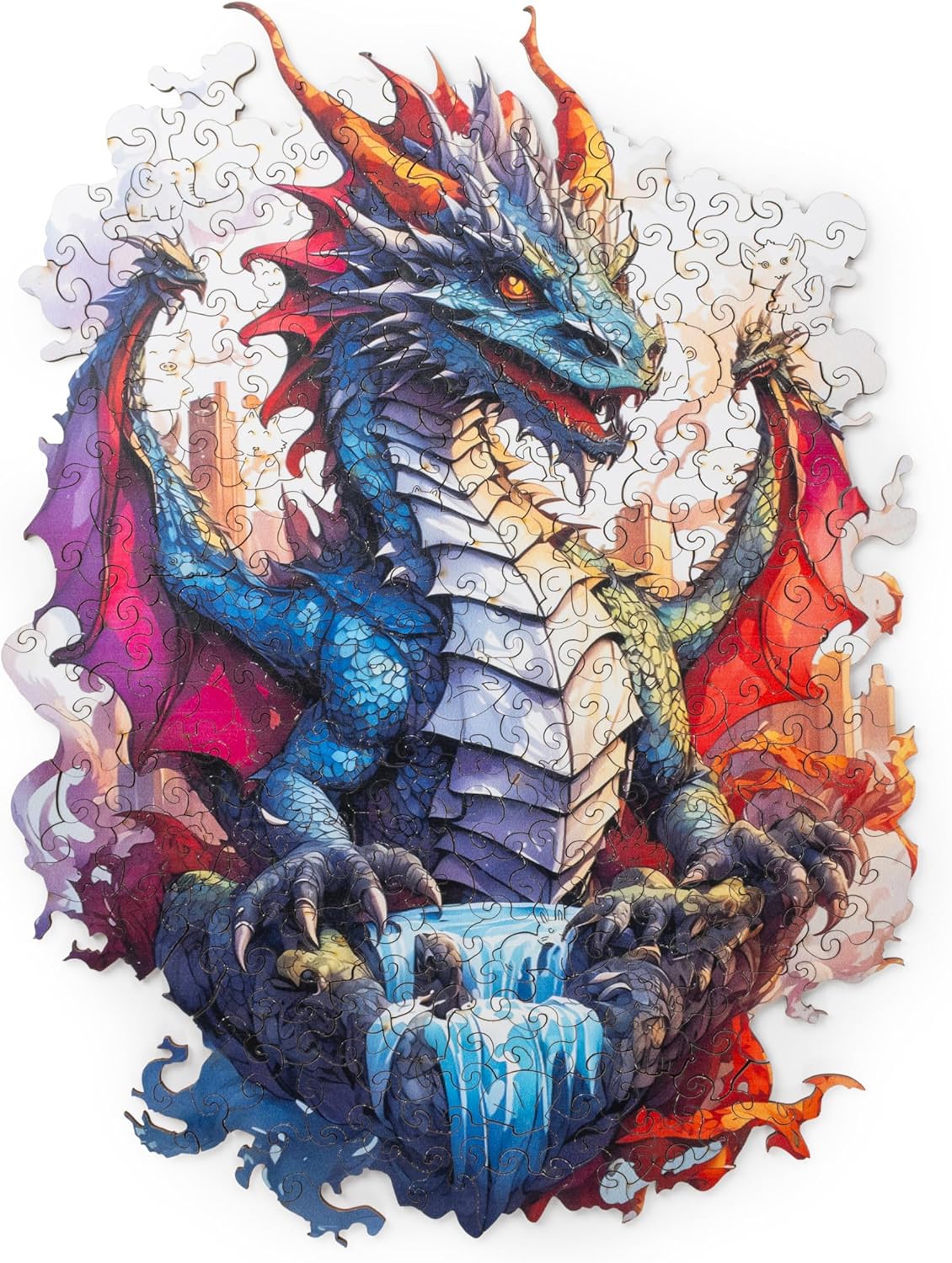 Recent Toys Wooden Jigsaw Puzzle Fantasy Dragon for Adults and Kids.287 Piece puzzle, large size 29 x 39 cm with Unique Shaped pieces. Includes wooden storage gift box and stand.
