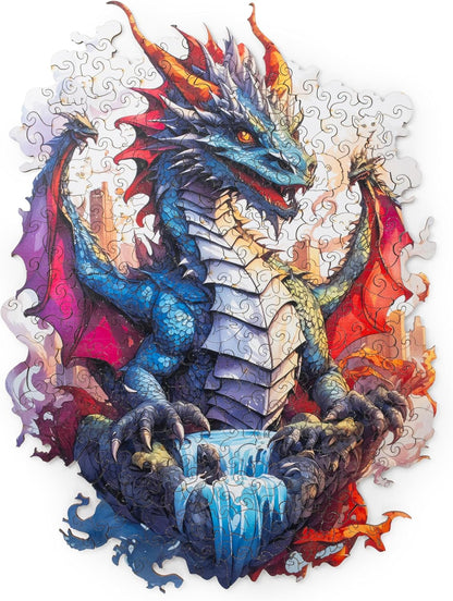 Recent Toys Wooden Jigsaw Puzzle Fantasy Dragon for Adults and Kids.287 Piece puzzle, large size 29 x 39 cm with Unique Shaped pieces. Includes wooden storage gift box and stand.