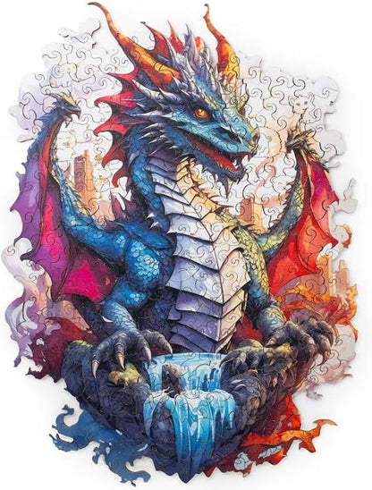 Recent Toys Wooden Jigsaw Puzzle Fantasy Dragon for Adults and Kids.287 Piece puzzle, large size 29 x 39 cm with Unique Shaped pieces. Includes wooden storage gift box and stand.