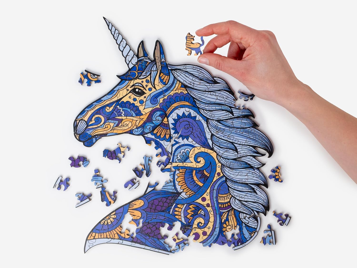 Recent Toys Wooden Jigsaw Puzzle Unicorn for Adults and Kids.185 Piece puzzle, large size 26 x 31 cm with Unique Shaped pieces. Includes wooden storage gift box and stand.