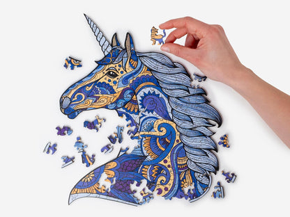 Recent Toys Wooden Jigsaw Puzzle Unicorn for Adults and Kids.185 Piece puzzle, large size 26 x 31 cm with Unique Shaped pieces. Includes wooden storage gift box and stand.