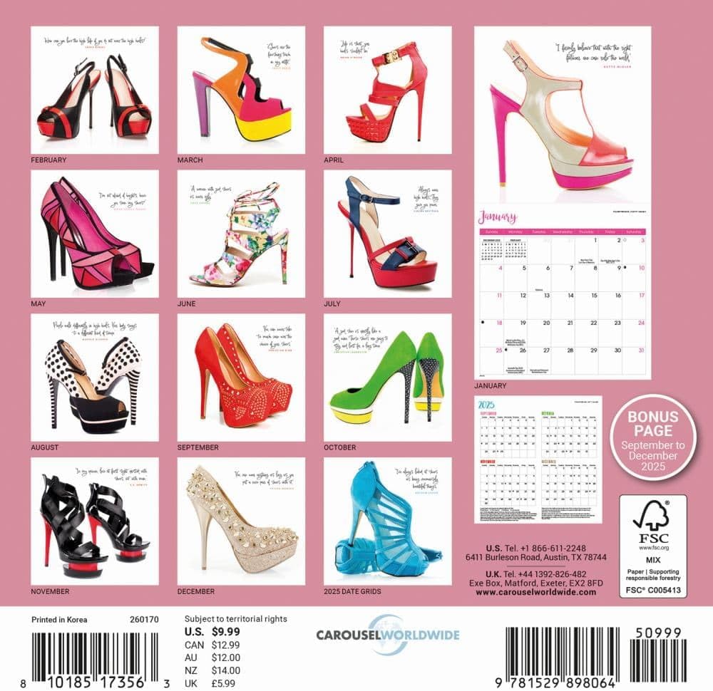 Carousel Calendars, Shoes 2026 Mini Wall Calendar, 12'' X 12'', 16-Month Calendar with Stapled Binding