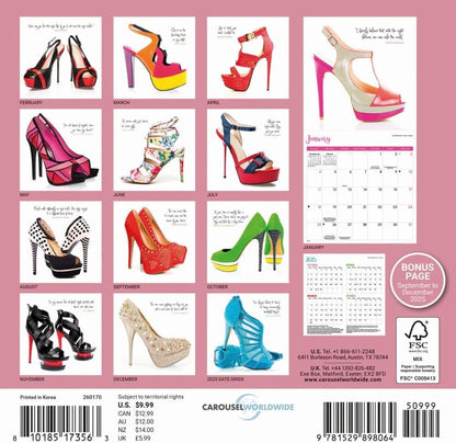 Carousel Calendars, Shoes 2026 Mini Wall Calendar, 12'' X 12'', 16-Month Calendar with Stapled Binding