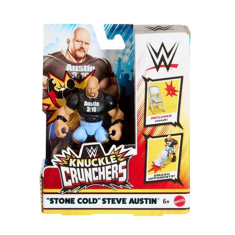 WWE Knuckles Crunchers Action Figure 10 cm - Steve Austin (Stone Cold) Figures + Accessory