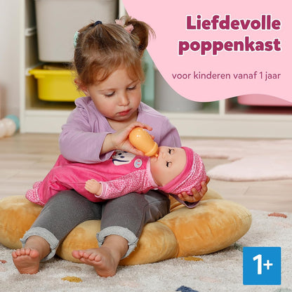 BABY born Anna met roze romper, zachte 36 cm grote babypop met stoffen lichaam en slaapogen incl. flesje