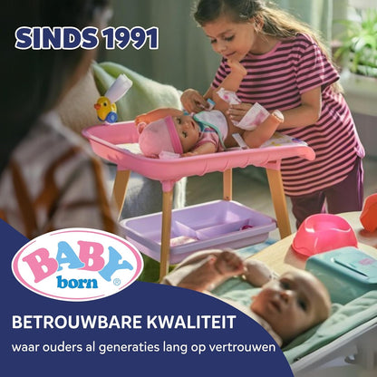 BABY born Anna met roze romper, zachte 36 cm grote babypop met stoffen lichaam en slaapogen incl. flesje
