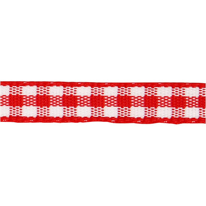 Geruit lint, B: 6 mm, rood/wit, 50 m