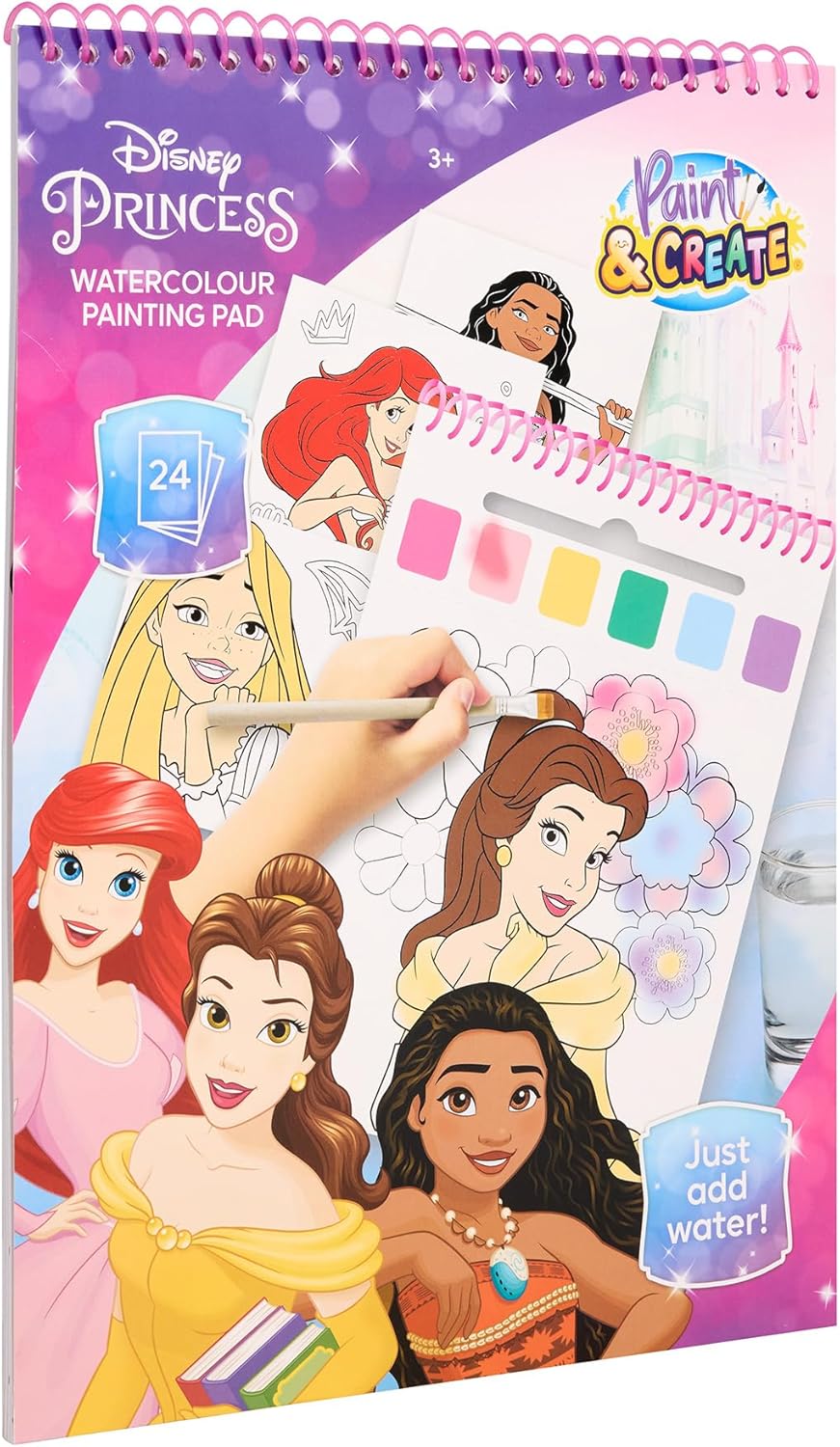 Disney Prinses - Waterverf Kleurboek met Penseel - 24 Magische Aquarelplaten - Klaar voor Gebruik met Water - Creatief Speelgoed vanaf 3 Jaar (DP24355
