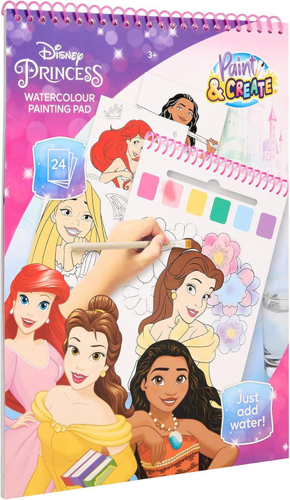 Disney Prinses - Waterverf Kleurboek met Penseel - 24 Magische Aquarelplaten - Klaar voor Gebruik met Water - Creatief Speelgoed vanaf 3 Jaar (DP24355
