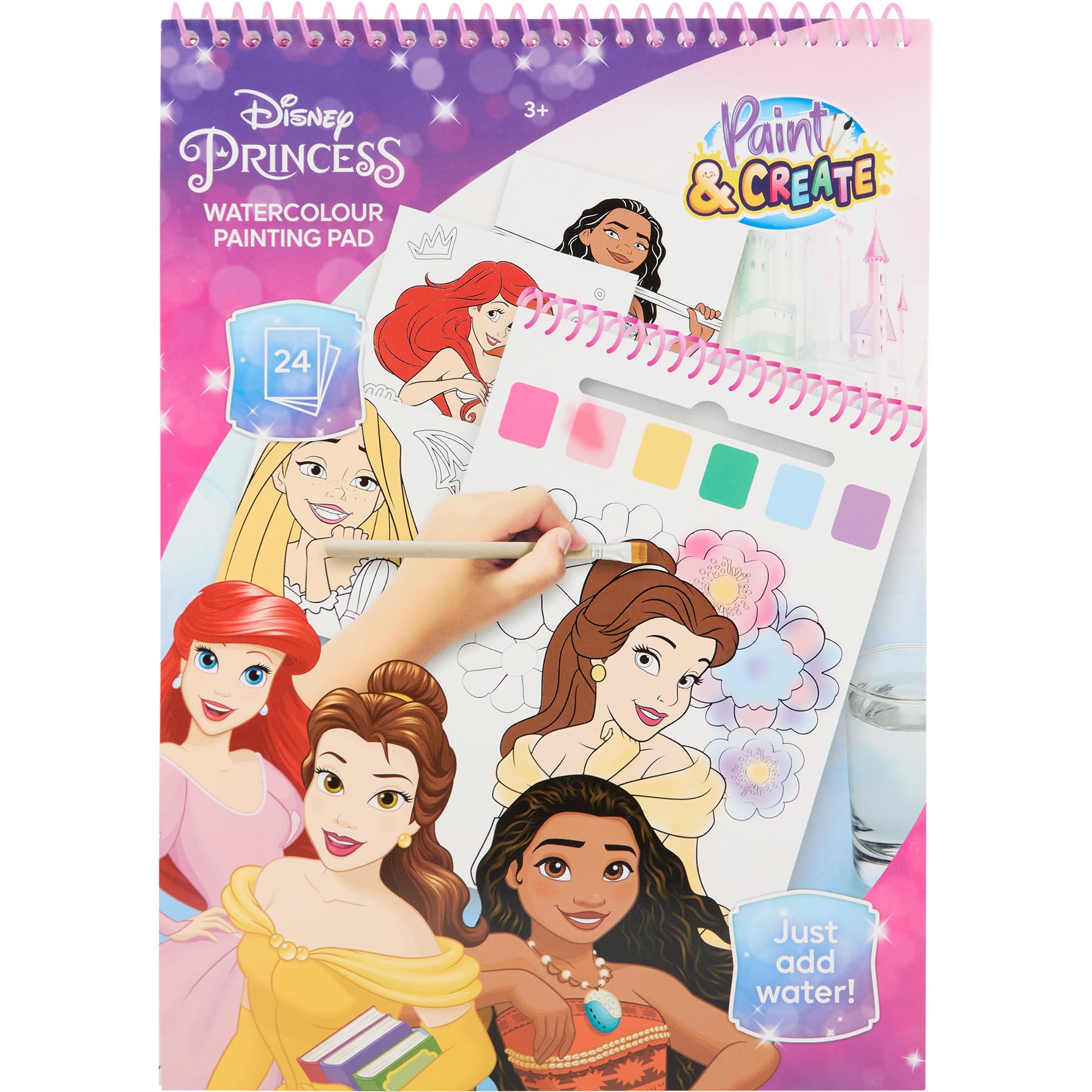 Disney Prinses - Waterverf Kleurboek met Penseel - 24 Magische Aquarelplaten - Klaar voor Gebruik met Water - Creatief Speelgoed vanaf 3 Jaar (DP24355
