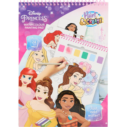 Disney Prinses - Waterverf Kleurboek met Penseel - 24 Magische Aquarelplaten - Klaar voor Gebruik met Water - Creatief Speelgoed vanaf 3 Jaar (DP24355