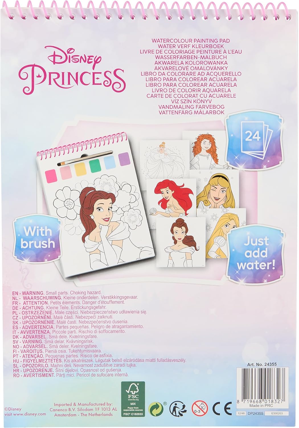 Disney Prinses - Waterverf Kleurboek met Penseel - 24 Magische Aquarelplaten - Klaar voor Gebruik met Water - Creatief Speelgoed vanaf 3 Jaar (DP24355