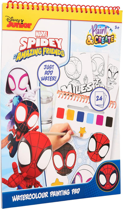 Disney Spidey en Zijn Vrienden - Waterverf Kleurboek - 24 Aquarelplaten met Penseel - Klaar voor Gebruik met Water - Creatief Speelgoed vanaf 3 Jaar (SP24355