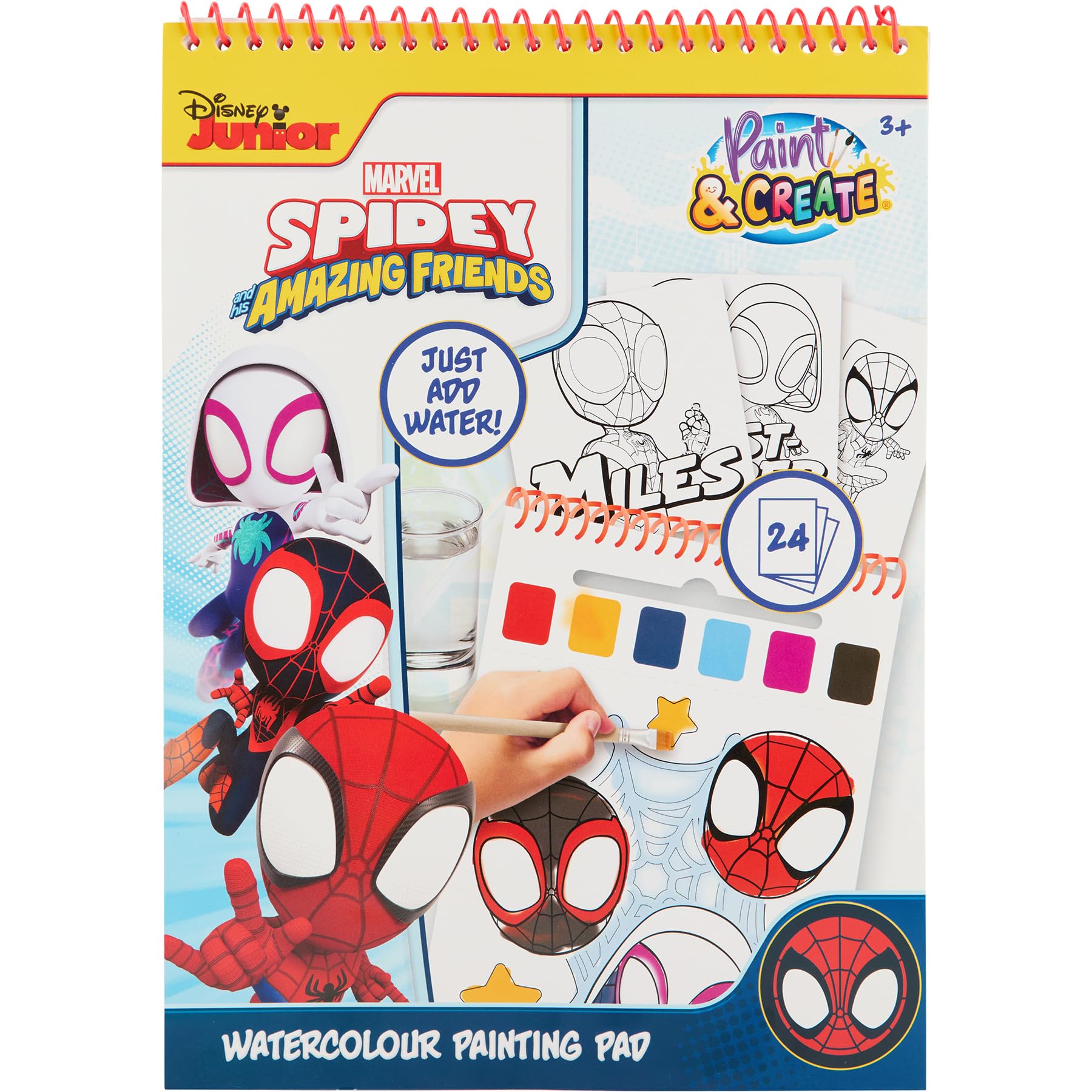 Disney Spidey en Zijn Vrienden - Waterverf Kleurboek - 24 Aquarelplaten met Penseel - Klaar voor Gebruik met Water - Creatief Speelgoed vanaf 3 Jaar (SP24355