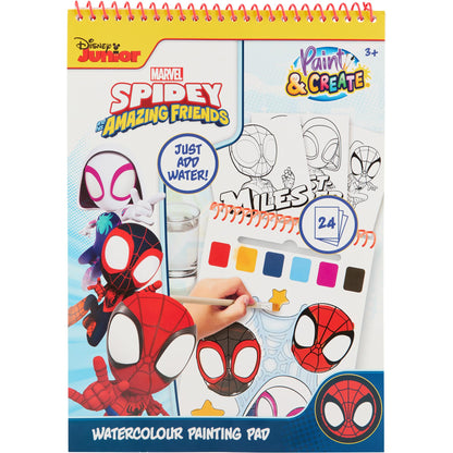 Disney Spidey en Zijn Vrienden - Waterverf Kleurboek - 24 Aquarelplaten met Penseel - Klaar voor Gebruik met Water - Creatief Speelgoed vanaf 3 Jaar (SP24355