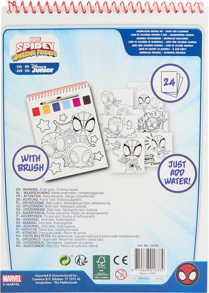Disney Spidey en Zijn Vrienden - Waterverf Kleurboek - 24 Aquarelplaten met Penseel - Klaar voor Gebruik met Water - Creatief Speelgoed vanaf 3 Jaar (SP24355