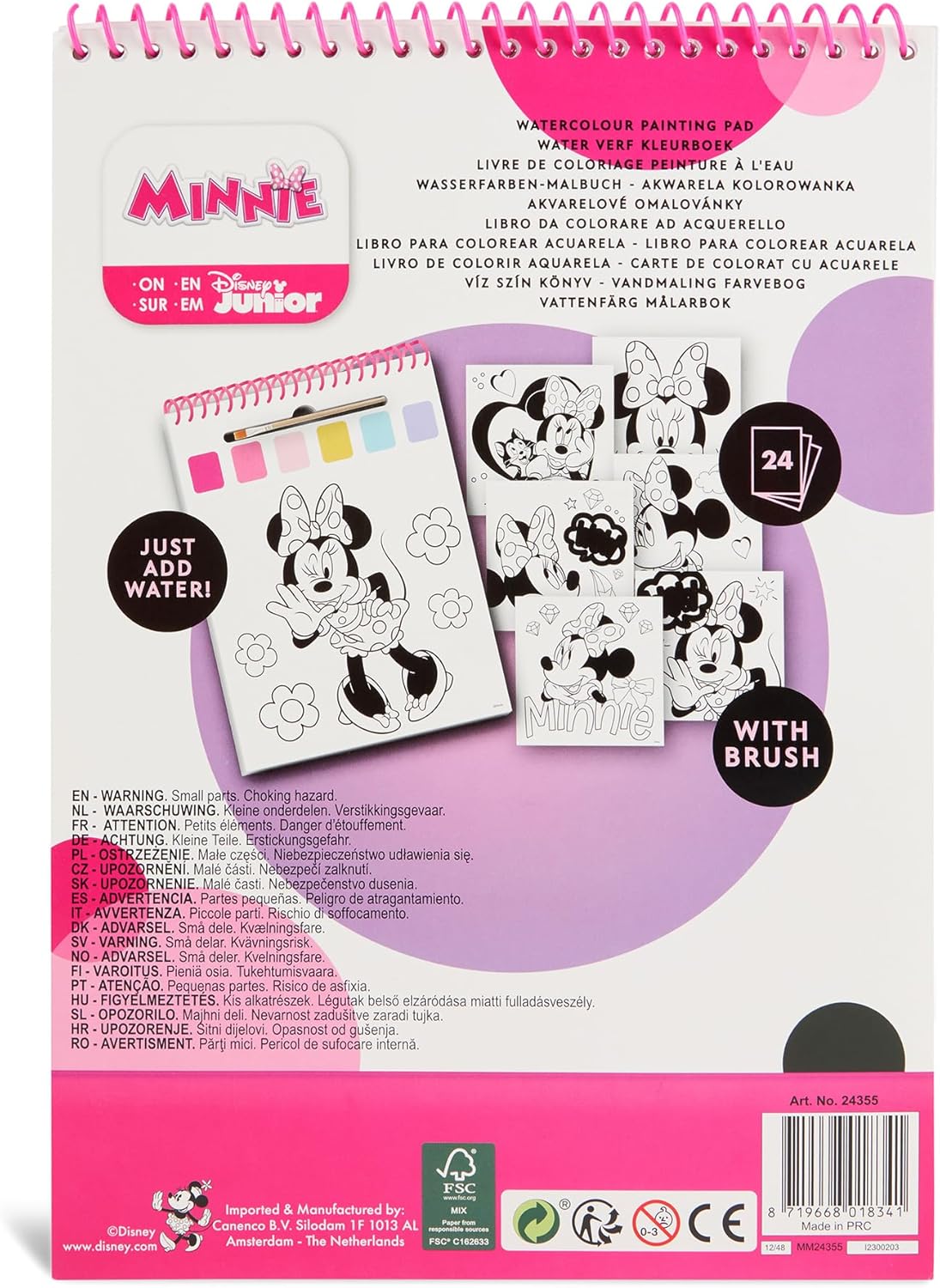 Disney Junior Minnie Mouse - Waterverf Kleurboek met Penseel - 24 Magische Platen - Klaar voor Gebruik met Water - Creatief Speelgoed vanaf 3 Jaar (MM24355