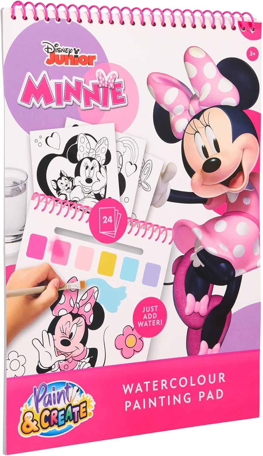 Disney Junior Minnie Mouse - Waterverf Kleurboek met Penseel - 24 Magische Platen - Klaar voor Gebruik met Water - Creatief Speelgoed vanaf 3 Jaar (MM24355