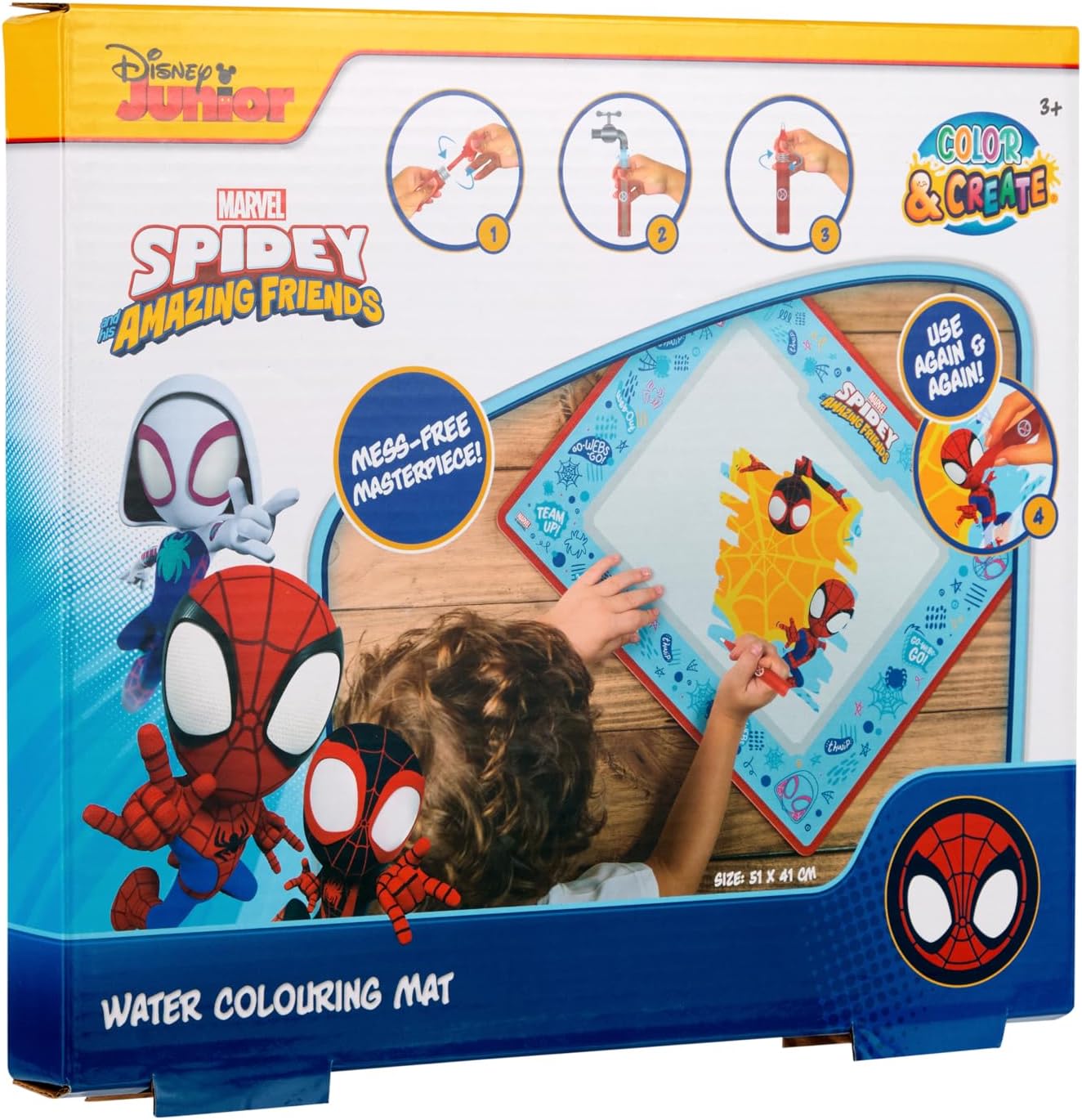 Spidey SP24359 Waterverfmat, Marvel-waterverfmat voor kinderen, herbruikbare tekenset met pen, schoon schilderen zonder chaos, creatief Disney speelgoed voor jongens en meisjes