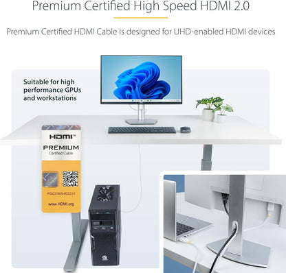 StarTech.com 10ft (3m) Premium Certified High Speed HDMI Cable, 4K 60Hz/1440p 144Hz, 18Gbps, UHD HDMI 2.0 Cord, TPE Jacket, White