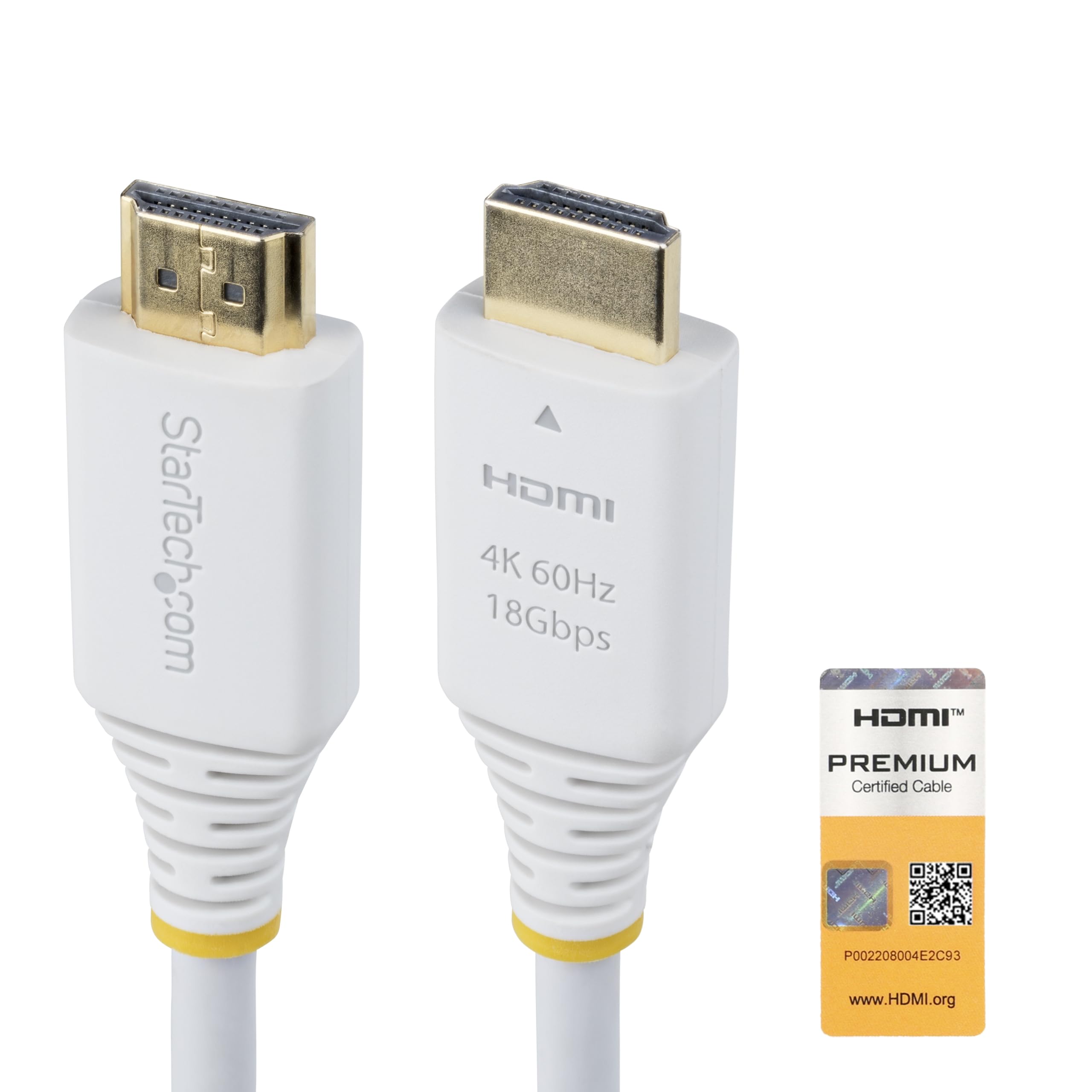 StarTech.com 10ft (3m) Premium Certified High Speed HDMI Cable, 4K 60Hz/1440p 144Hz, 18Gbps, UHD HDMI 2.0 Cord, TPE Jacket, White