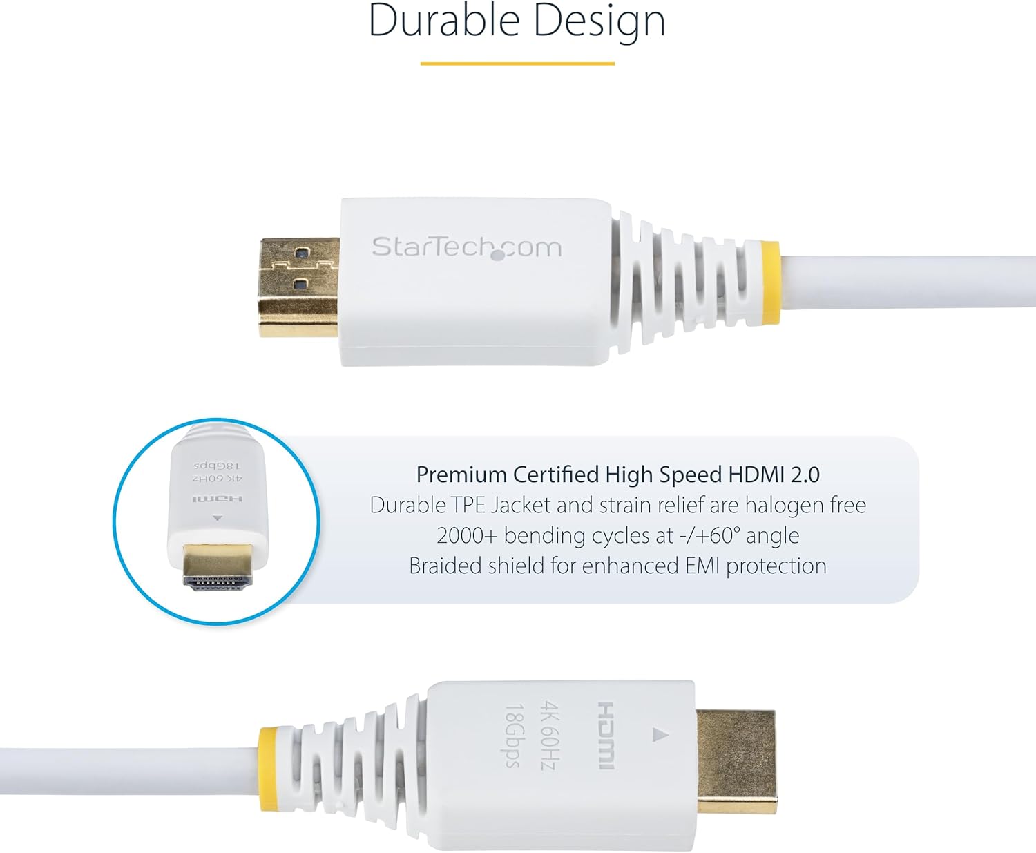 StarTech.com 10ft (3m) Premium Certified High Speed HDMI Cable, 4K 60Hz/1440p 144Hz, 18Gbps, UHD HDMI 2.0 Cord, TPE Jacket, White