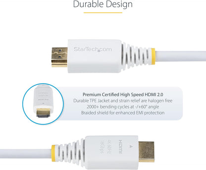 StarTech.com 10ft (3m) Premium Certified High Speed HDMI Cable, 4K 60Hz/1440p 144Hz, 18Gbps, UHD HDMI 2.0 Cord, TPE Jacket, White