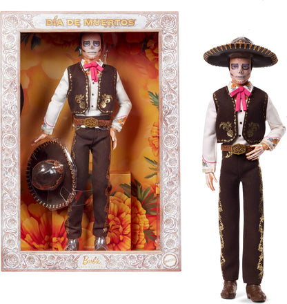 Barbie Signature Ken Doll, Día De Muertos 2025 Collectible with Cream Shirt, Black Vest and Trousers, Sombrero and Calavera Face Paint, JBJ06