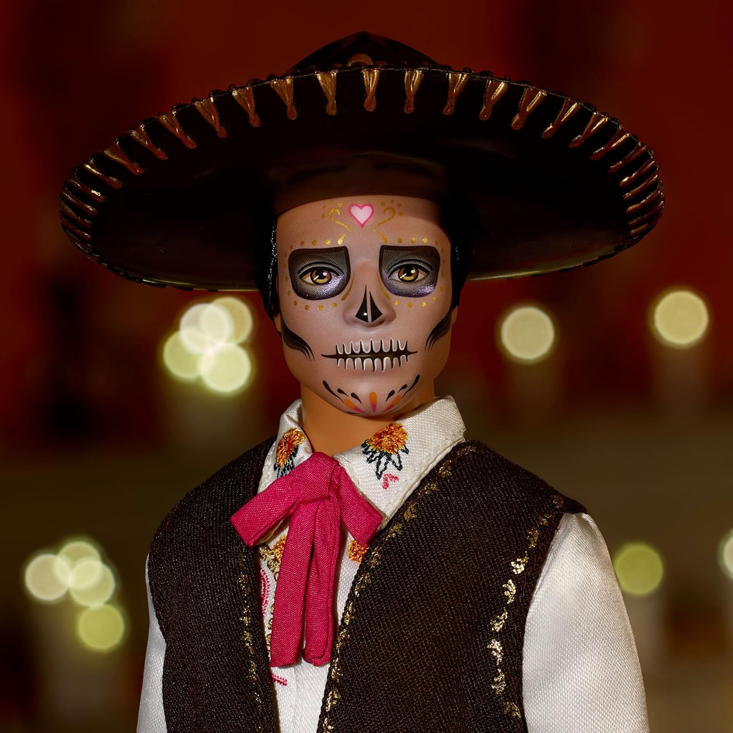 Barbie Signature Ken Doll, Día De Muertos 2025 Collectible with Cream Shirt, Black Vest and Trousers, Sombrero and Calavera Face Paint, JBJ06