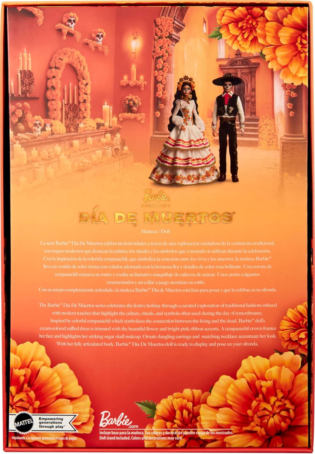 Barbie Signature Doll, Día De Muertos 2025 Collectible in Ruffled Cream Gown Trimmed with Marigolds and Ribbon, Flower Crown and Calavera Face Paint, JBJ05