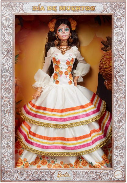 Barbie Signature Doll, Día De Muertos 2025 Collectible in Ruffled Cream Gown Trimmed with Marigolds and Ribbon, Flower Crown and Calavera Face Paint, JBJ05