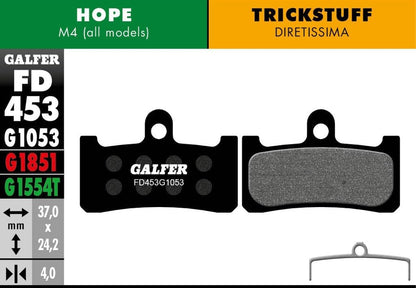 GALFER Hope M4 Black STD Bicycle Brake Pads G1053 Adult Unisex, One Size