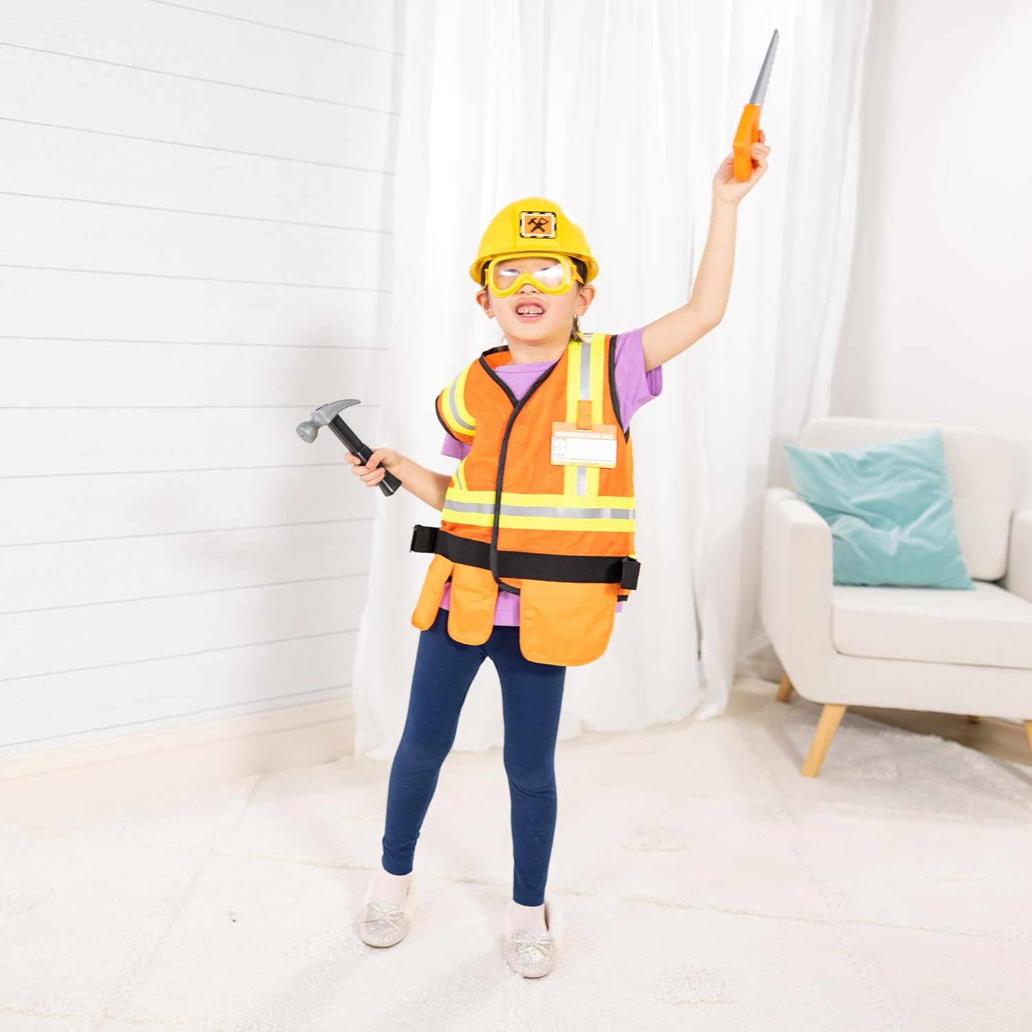 Melissa & Doug Construction Worker Costume Role Play Toys | Fancy Dress for Kids & Toddlers | Builder Costumes for Children | Dressing Up Clothes for Girls or Boys | Pretend Play Gifts Ages 3-6