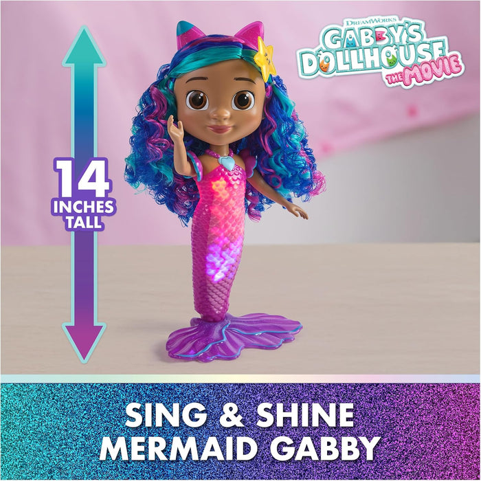 Gabby's Dollhouse: The Movie, Sing & Shine Mermaid Gabby, Waterproof Mermaid Doll with Lights and Sounds, Kids Toys for Girls & Boys Ages 3 and Up