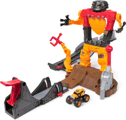 Monster Jam Smash & Bash SmashBot Playset with Launcher, Exclusive 1:64 Scale Monster Truck, 15-Inch Repairable Robot, Kids Toys for Boy and Girls Age 3 and up