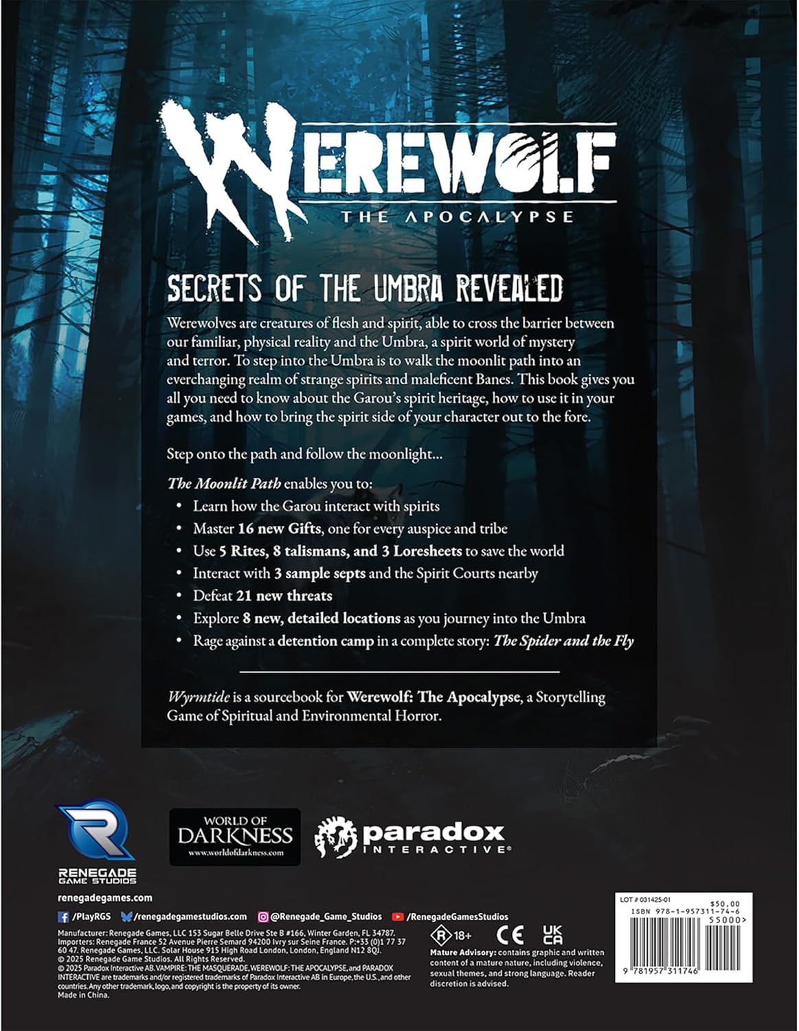 Renegade Game Studios | Werewolf The Apocalypse 5th Edition The Moonlit Path | New Enemies Narrative Tools and Character Options | 1 Plus Players | Playing Time Varies