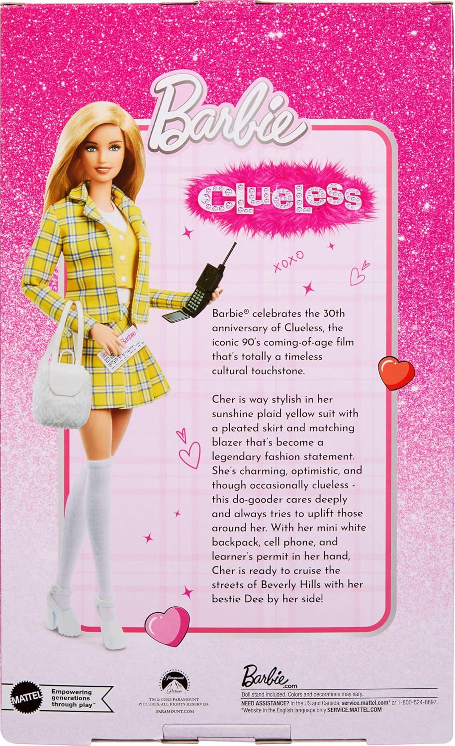 Barbie Signature Doll, Clueless Cher Collectible in Yellow Plaid Suit with Backpack, Cell Phone, & Learner’s Permit Accessories, JBJ34