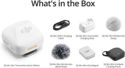 DJI Mic Mini Transmitter (Arctic White), Wireless Lavalier Microphone, Ultralight, Detail-Rich Audio, OsmoAudio, Noise Cancelling, Clip On Bluetooth Phone Microphone for Camera/iPhone/Android
