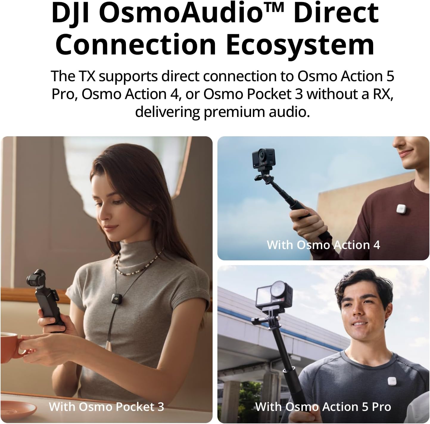 DJI Mic Mini Transmitter (Arctic White), Wireless Lavalier Microphone, Ultralight, Detail-Rich Audio, OsmoAudio, Noise Cancelling, Clip On Bluetooth Phone Microphone for Camera/iPhone/Android
