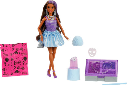 Barbie Party Unboxed Doll & Accessories, Glam Party Series with 10 Surprises Including Color-Change, Purple Sparkle Doll, JFY66