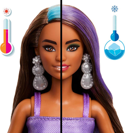 Barbie Party Unboxed Doll & Accessories, Glam Party Series with 10 Surprises Including Color-Change, Purple Sparkle Doll, JFY66