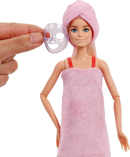 Barbie Uitpakparty Pop en Accessoires, Chic Feestje Serie met 10 Verrassingen, Waaronder Kleurverandering, Pop met Rode Glitters, JFY68
