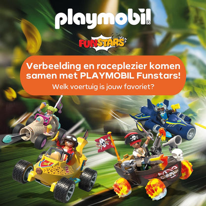 PLAYMOBIL Fun Stars 71717 Gazonbanaan, speelgoed vanaf 4 jaar, cadeau voor kinderen, speelgoedauto, met terugtrekmotor en schietfunctie