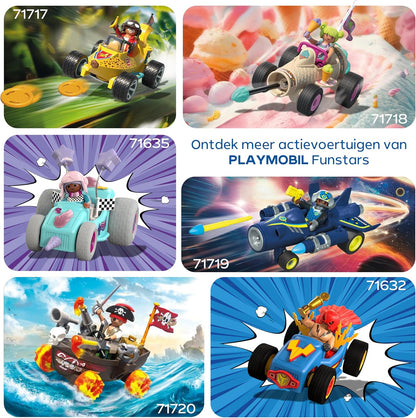 PLAYMOBIL Fun Stars 71717 Gazonbanaan, speelgoed vanaf 4 jaar, cadeau voor kinderen, speelgoedauto, met terugtrekmotor en schietfunctie