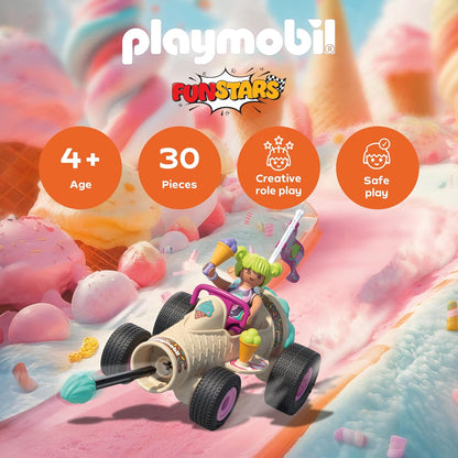 Playmobil | Fun Stars | Racing ice cream cone | Toy from 4 years | Gift for children | Toy car | With pull-back motor & shooting function | 71717